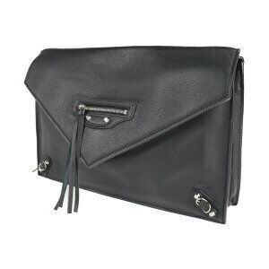 Balenciaga Shoulder Paper Around Zip Clutch leather hand Bag handbag black Sight